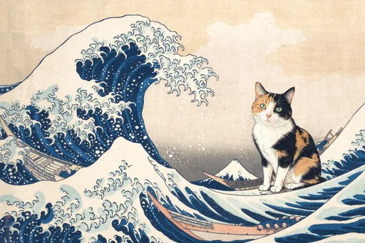 A pet painted into The Great Wave