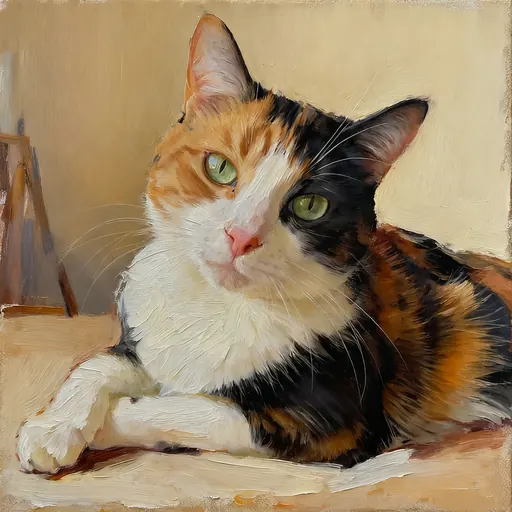 Calico cat oil painting pet portrait