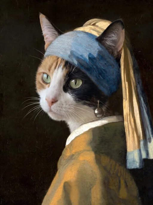 A pet painted into Girl with a Pearl Earring