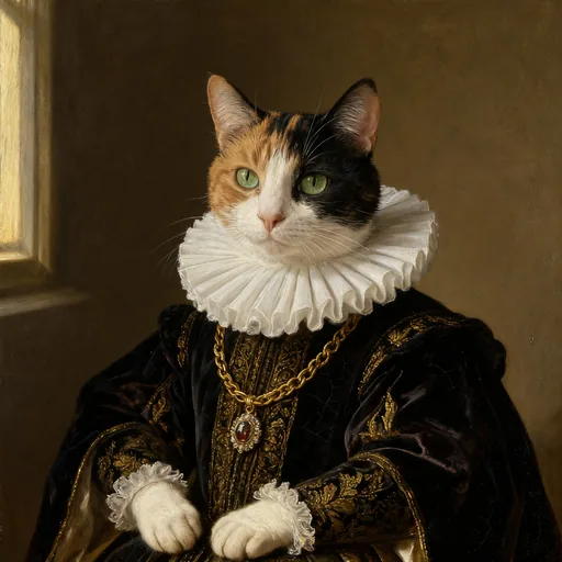Calico cat renaissance pet portrait