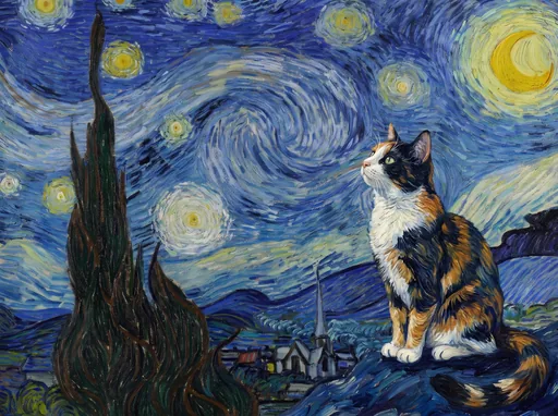 A pet painted into The Starry Night