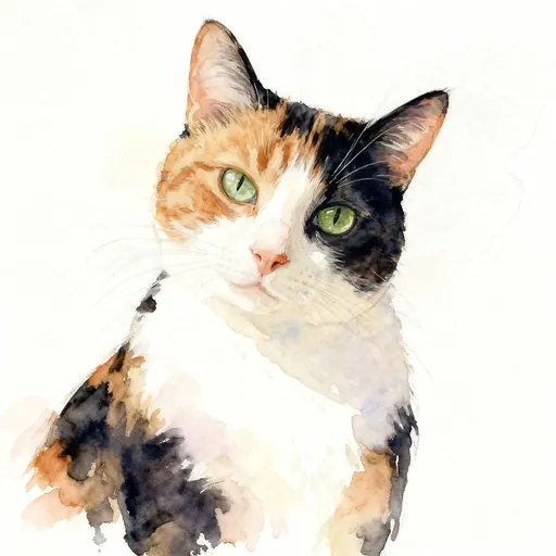 Calico cat watercolor pet portrait