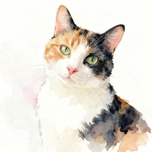 Calico cat watercolor pet portrait