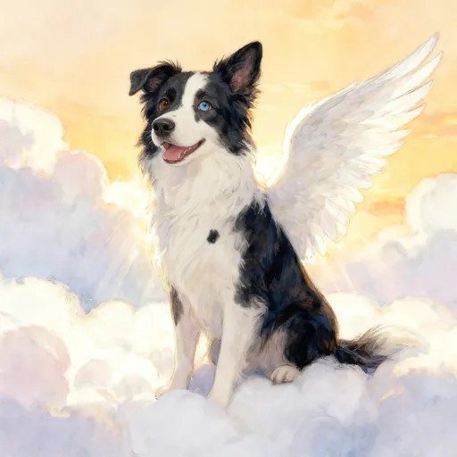 Border Collie angel wings memorial portrait