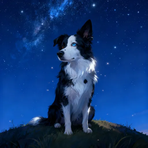 Border Collie starry memorial portrait under a night sky